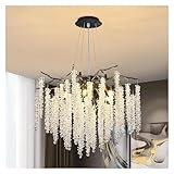 KUYBTU Kronleuchter mit Baumzweig, rund, schwarz, kompatibel mit Esszimmer, Hängelampe aus Glas in Regentropfenform, LED-Lichter aus Glas für Kücheninsel,