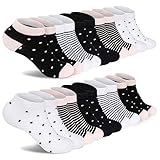 FALARY Socken Damen 35-38 Bunte Kurze Mädchen Baumwolle Sneakersocken Damensocken Mode Rosé 10 Paar mit Streifen und Punkten