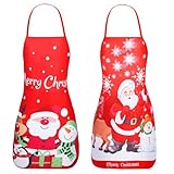 Generisch Weihnachtsschürze für Damen und Männer, 2 Stück Lustige Kochschürzen mit Weihnachtsmann Motiv, Festliche Küchenschürze für Weihnachtsbäckerei, Dekoration und Weihnachtsfeier (Rot1)