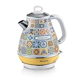 Ariete 2869 Elektrischer Wasserkocher Positano, 1,7 L Fassungsvermögen, mit Abnehmbarem Filter und 360° Kabelloser Basis, Mediterranes Design, Automatische Abschaltung, Edelstahlgehäuse, 2000 W