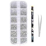 3360 Stücke Strasssteine Nail Art, 6 Größen Nagel Kunst Strass Set Flache Glitzersteine mit Pickup Pinzette und Picking Pen für DIY Handwerk Nägel Kleidung
