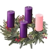 Stumpen Adventskerze 4er Set für Adventskränze Kerzenhalter geruchlos Stumpenkerzen Lila Rosa Weihnachten Stumpenkerzen für Kirche & Heimdekoration (5,1 x 10,2 cm)