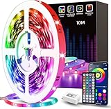 Tenmiro LED Streifen 10m, RGB LED Strip Musik sync Selbstklebend Lichterkette mit Fernbedienung und APP, Dimmbar Farbwechselnd Timer Led Band für Gaming,Party,Zimmer Deko