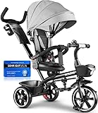 Dreirad ab 1 Jahr bis 25kg mit Schubstange 5in1 360° drehbarer Sitz 5-Punkt-Sicherheitsgurt Regenschutz Reflektoren Korb Tasche Getränkehalter Sonnendach Jetzt Farbe auswählen