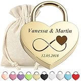 polar-effekt Liebesschloss Vorhängeschloss Gold mit personalisierter Wunschgravur - Motiv Unendlichkeit - Geschenkbeutel - passend zur Hochzeit, Jahrestag, Valentinstag - Paar-Geschenk - Mann, Frau