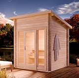 FinnTherm Gartensauna Außensauna Saunahaus Lizzy XXS mit Fußboden mit 2 Sitzbänke aus Fichten-Holz Wandstärke 40 mm