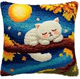XvvwEndlessx Knüpfkissen Set Zum Selber Knüpfen Katze Für Erwachsene Und Anfänger,Diy Kissenbezug Mit Knüpfhaken-Set Latch Hook Cushion Kit,Kreatives Basteln Ideal Für Home Decor 43X43Cm