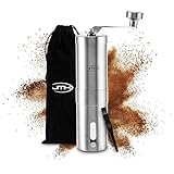 JMH Kaffeemühle manuell Kegelmahlwerk (verstellbarer Mahlgrad) - Edelstahl Coffee Grinder mit Pinsel - Hochwertige Kaffeemühle Hand - Handkaffeemühle