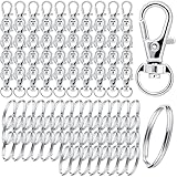 UIEHII 100 Stück Schlüsselringe Karabiner Schlüsselanhänger Ringe Basteln Selber Machen Karabinerhaken Klein mit Drehgelenk Schlüsselkarabiner Key Ring Metall für DIY Keychain Anhänger Basteln Silber