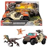 Mattel Jurassic World: Die Wiedergeburt Fahrzeug mit 1 menschlichen Figur und 1 Dinosaurier-Figur, Launch ‘N Battle-Truck, Martin Krebs Figur und Dinosaurier, Geschütz und 2 Projektile, JGB59