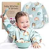 Nombear Wasserdichtes Ganzkörper Lätzchen für Baby mit Ärmeln für BLW, Beikost Baby Zubehör - Pflegeleichtes Lätzchen mit Ärmeln, Abwaschwares Ärmellätzchen, Babylatz mit Auffangschale