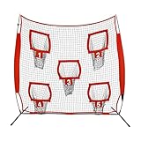 Rugby Wurfnetz 2,13x2,13m Tragbar Trainingsnetz mit 5 Zieltaschen Übungsnetz Pitching Net für Häuser, Hinterhöfe, Parks, Schulen (Rot)