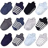 Touched by Nature Baby-Jungen Socken aus Bio-Baumwolle mit rutschfestem Griff für Fallfestigkeit, lässige Socken, Blau, Schwarz, 4-6 Toddler