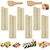 GTNCE 6 Stück Sushi Matte mit 2 Reislöffel, 24 x 24 cm Bambusmatte für Sushi, Wiederverwendbar Bambusmatte Roller, Rollmatte aus Bambus Set für Küche und Japanische Restaurants
