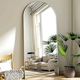 BEAUTYPEAK Bogen Ganzkörperspiegel,180x76 cm Gewölbter Standspiegel Groß in voller Länge, an der Wand montiert, lehnend, Bodenspiegel Ganzkörper als Ankleide Eitelkeitsspiegel für Wohnzimmer, Silber