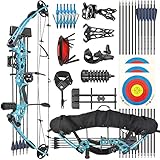 ZSHJGJR Compound Bogen Set Bogenset für Bogenschießen Sportbogen Verstellbarer Jagd Compoundbogenset 30-55 lbs 310fps Jagdausrüstung mit Komplettes Zubehör Kit (Blau, Rechtshänder)