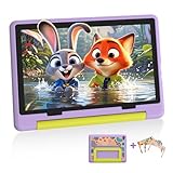 Laptok Kinder Tablet 10 Zoll, Android15 Tablet mit 20 GB RAM+64GB ROM(TF 1TB), Octa Core, Wi-Fi 6G, Widevine L1, 5000mAh, Type-C, Sturzsicherer Schutzhülle Lila