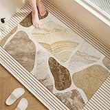 Odot Duschmatte rutschfest,Schnelltrocknend PVC-Luffa Badewannenmatte,Badezimmerteppich mit Ablaufloch,Bunt Stein Texturen Badteppich,Duschvorleger für Badewanne Nassbereiche (Hellbraun,45x70cm)