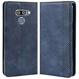 HualuBro Handyhülle für LG Q60 Hülle, LG K50 Hülle, Retro Leder Stoßfest Klapphülle Schutzhülle Handytasche LederHülle Flip Case Cover für LG Q60 / LG K50 Tasche, Blau