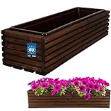 KOTARBAU® Blumenkasten aus Holz 64x20cm mit Innentopf Balkonkasten Braun Balkontopf Blumentopf Pflanzkübel Holzblumentopf Blumenkasten Blumenkübel Outdoor Balkon Garten Terrassen Kasten mit Einsatz