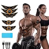 SEVEKO EMS Bauchmuskeltrainer Bauchtrainer, Bauchmuskeltrainer, Sicher Effektiv Schneller EMS Trainingsgerät, Ganzkörper-Muskeltrainer, 8 Modi und 15 Intensitäten, 10 Stück Ersatz-Hydrogels (Orange)
