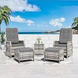 Trumbeak Polyrattan Lounge Set - 2 Personen Gartenmöbel Sitzgruppe Tisch - Sitzgarnitur mit Verstellbarer Rückenlehne aus Sessel, Fußstütze,Beistelltisch für Garten Terrasse,Gruy