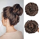 Aomig Haarteil mit Gummiband, Dutt Haarteil Oberkopf Gelockt Haargummi Mit Haaren, Haardutt Hochsteckfrisuren Haarverlängerung Messy Bun Haarteile für Damen Mädchen Pferdeschwanz (Dunkelbraun)
