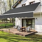 Randaco Gelenkarmmarkise 350x300cm, Sonnenmarkise Balkonmarkise Sonnenschutz Winkelinstellung(0-30°) Einziehbare Markise mit Handkurbel, UV- und witterungsbeständig, Grau