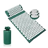 BULZEU Akupressurmatte mit Kissen, Akupressur Set gegen Nacken und Rückenschmerzen, Akupunkturmatte Acupressure Mat Massagematte zur Wohltuenden Entspannung und Massage (Dunkelgrün)