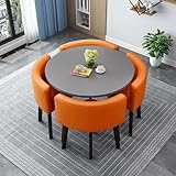 Modernes rundes / quadratisches Esstisch-Set mit 4 orangefarbenen Stühlen – stilvolle Küchenkonferenztischkombination graue Platte – perfekt für Esszimmer und Büro