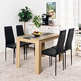 FURNITABLE Esstisch mit 4 Stühlen Esszimmergruppe, 4er Set Esszimmerstühle und Rechteckig Holztisch Essgruppe für Wohnzimmer Küche Büro (110 * 70cm Tisch+4 Schwarz Stühle)