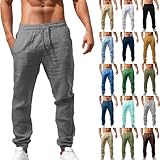 Leinenhose Herren Lang Leichte Sommerhose Herren Slim Fit Freizeithose Mit Taschen Kordelzug Casual Strandhosen Elastischer Bund Urlaub Strand Yoga Hosen Männer Hosen, S-5XL