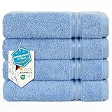 Hammetex 4er Badetuch Set, 100% Baumwolle Premium Qualität Groß 50x100cm Handtuch, Weich Saugstark Schnell Trocknendes Händehandtuch, Hellblau