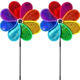2er Set Windspiel Windrad Garten - 30cm Regenbogen Glitzer Windmühlen Wetterfeste Gartenstecker für Rasen/Balkon/Terrasse, Rostfreie Windräder für Kinder & Erwachsene 4 Farben