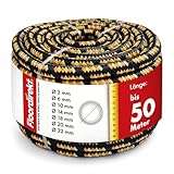 Floordirekt Polypropylen Seil K2 – 10mm 50m schwarz-orange, UV-beständig & wetterfest – strapazierfähiges PP-Seil für Garten, Camping, Boot & Landwirtschaft