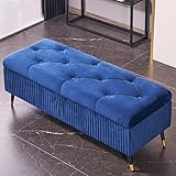 Luxuriöse Samt-Aufbewahrungsbank, moderne gepolsterte Bettbank, stilvolle Eingangsaufbewahrung, Ottomane, Blau, 80 cm, perfekt für Schlafzimmer und Wohnzimmer