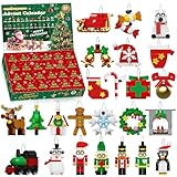 Kiothdre Adventskalender 2025 Weihnachts Bauset, Weihnachtsmann, Kranz, Lebkuchen, Rentier 24-IN-1 Bauspielzeug, 24 Tage Countdown bis Weihnachten Spielzeug Geschenke für Kinder Jungen Mädchen