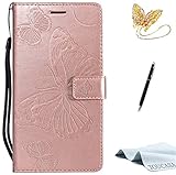 TOUCASA Huawei P10 Lite Handyhülle,Huawei P10 Lite Hülle, Brieftasche flip PU Leder ledercaseHülle Kartenfächer [3D Butterfly] [3D Schmetterling] Embossed Technology für Huawei P10 Lite-（Roségold）
