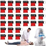 30 Stück Beatmungsmaske Schlüsselanhänger: CPR Maske, Beatmungstuch Mit Rückschlagventil Atmen Barriere, Taschenmaske für Erste Hilfe oder AED Training (Rot)