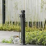 Moderner Säulenbrunnen mit Doppelauslass-Wasserhahn und flexibler Schlauchstütze für den Außenbereich, Garten, Haus, stilvolles Wasserspiel für Terrassen und Höfe