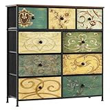 LYNCOHOME Kommode mit Schubladen aus Stoff, Sideboard Wohnzimmer mit 9 Stoffschubladen, kommode Schlafzimmer Flur, komode komodenschrank flurschrank für Küche Büro Flur Schlafzimmer