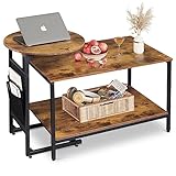WLIVE Couchtisch Rund mit 2 Ebenen, Wohnzimmertisch Holz, Stubentisch mit Metallrahmen, für Wohnzimmer, Schlafzimmer, Modern Design, Braune Walnuss