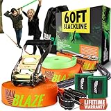 Slackline Anfänger-Komplettset – Trainingsgurt Baumschutz Transporttasche – neueste Technologie mit Ratsche und ergonomischem Griff – perfekte Aktivität im Freien