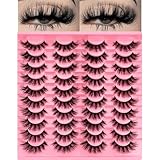 20 Paare 3D Künstliche Wimpern Russische Falsche Wimpern Natürlicher Look, Curly Cat Eye Lashes D Curl Falsche Wimpern mit Natürlichem Wispy-Volumen Katzenauge Wimpern(202)
