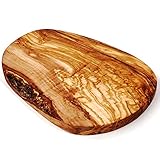 DAS OLIVENHOLZBRETT® Schneidebrett aus Olivenholz/Olivenholzbrett/Servierbrett aus Holz/Frühstücksbrett/Brotzeitbrett/Steakbrett Holz/Naturschnitt 25-29cm lang / 14-16cm breit