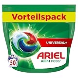 Ariel Waschmittel Pods All-in-1, Flüssigwaschmittel Kapseln 50 Waschladungen, Universal+, Kraftvolle Fleckentfernung ab der 1. Wäsche