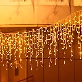 ELEUTH 5M 200LED Eisregen Lichterkette Außen Innen,Weihnachten Außenbereich mit Timer,IP44 Wasserdicht 8 Modi Weihnachtsbeleuchtung Lichtervorhang für Balkon,Party,Traufe,Geländer
