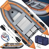 KESSER® Schlauchboot 3,20 m für 4 Personen - Wave Motor geeignet Freizeitboot Paddelboot Motorboot Angelboot - mit 2 Sitzbänken - Alu-Boden Paddel Pumpe Reparaturset & Tasche aufblasbar PVC, Grau