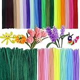 CBRVTY Set mit 300 Pfeifenreiniger Blumen 28 Farben, 100 Stück 20 Standardfarben, 100 Stück 7 Macaron-Farben, 100 Stück Dunkelgrüne Pfeifenputzer zum Basteln