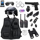 KalaDuck Polizei Kostüm Kinder, 14Stück Polizei Zubehör mit SWAT Helm, Polizei Weste, Handschellen Kinder, Walkie Talkie, Rollenspiel Halloween Karneval Polizei Spielzeug Kostüme für Jungen Mädchen